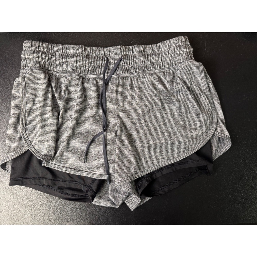 Avia Womens Gray Space Dye 2-in-1 Running Shorts Compression Liner Size M 8-10